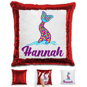 Mermaid Tail Personalized Magic Sequin Pillow Pillow GLAM Red 