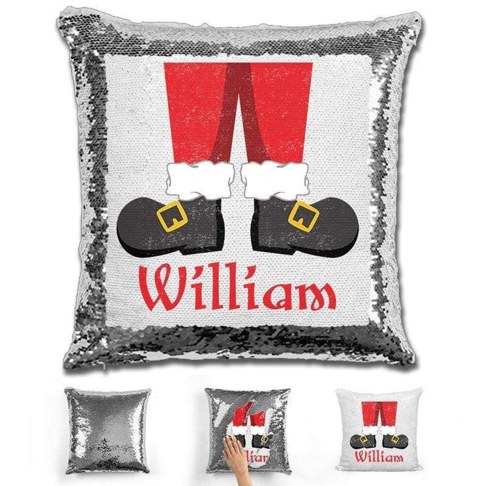 Personalized Santa Legs Magic Christmas Sequin Pillow Pillow GLAM Silver 