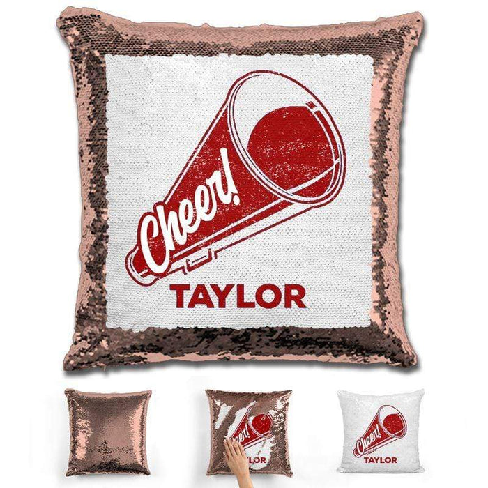 Cheerleader Personalized Magic Sequin Pillow Pillow GLAM Rose Gold Maroon 