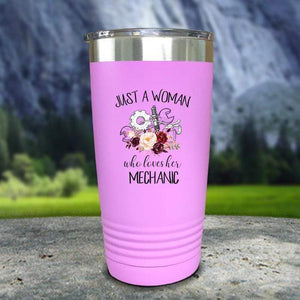 Just A Woman Who Loves Her Mechanic Color Printed Tumblers Tumbler Nocturnal Coatings 20oz Tumbler Lavender 