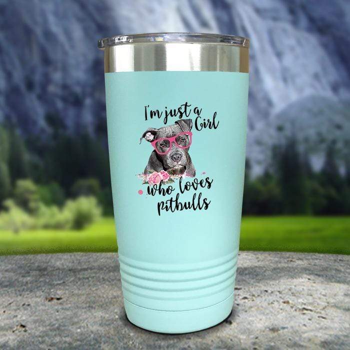 Just A Girl Who Loves PitBulls Color Printed Tumblers Tumbler ZLAZER 20oz Tumbler Mint 