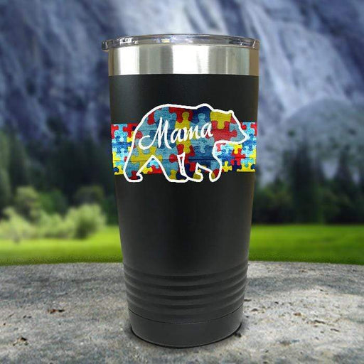 Personalized Autism Bear FULL Wrap Color Printed Tumblers Tumbler ZLAZER 20oz Tumbler Black 