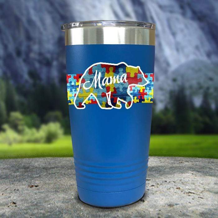 Personalized Autism Bear FULL Wrap Color Printed Tumblers Tumbler ZLAZER 20oz Tumbler Blue 