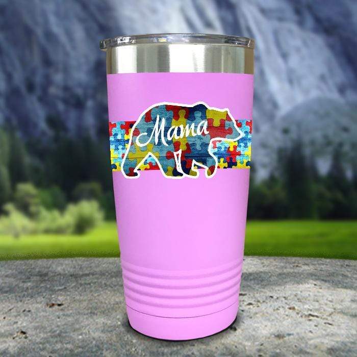 Personalized Autism Bear FULL Wrap Color Printed Tumblers Tumbler ZLAZER 20oz Tumbler Lavender 