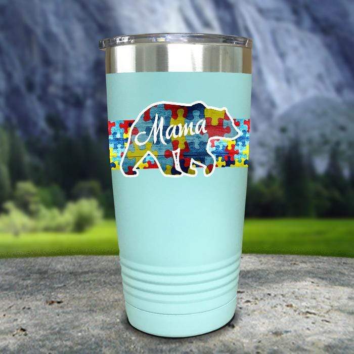 Personalized Autism Bear FULL Wrap Color Printed Tumblers Tumbler ZLAZER 20oz Tumbler Mint 