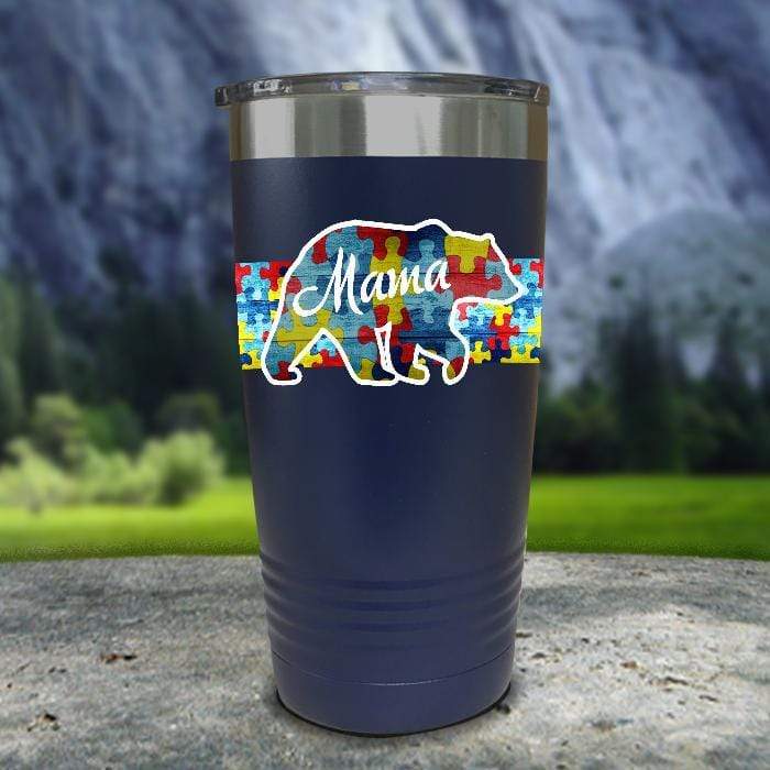 Personalized Autism Bear FULL Wrap Color Printed Tumblers Tumbler ZLAZER 20oz Tumbler Navy 