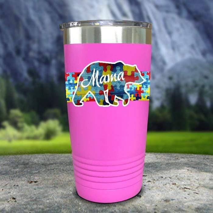 Personalized Autism Bear FULL Wrap Color Printed Tumblers Tumbler ZLAZER 20oz Tumbler Pink 