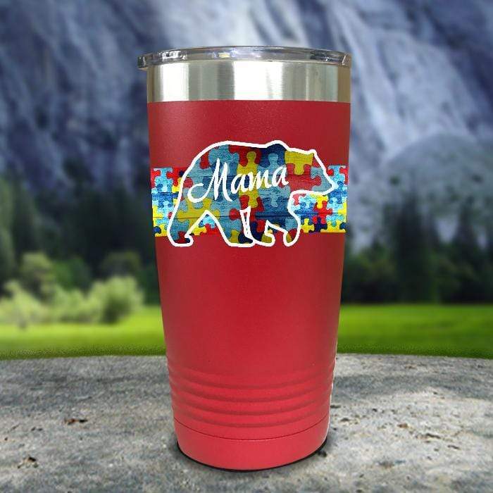 Personalized Autism Bear FULL Wrap Color Printed Tumblers Tumbler ZLAZER 30oz Tumbler Red 