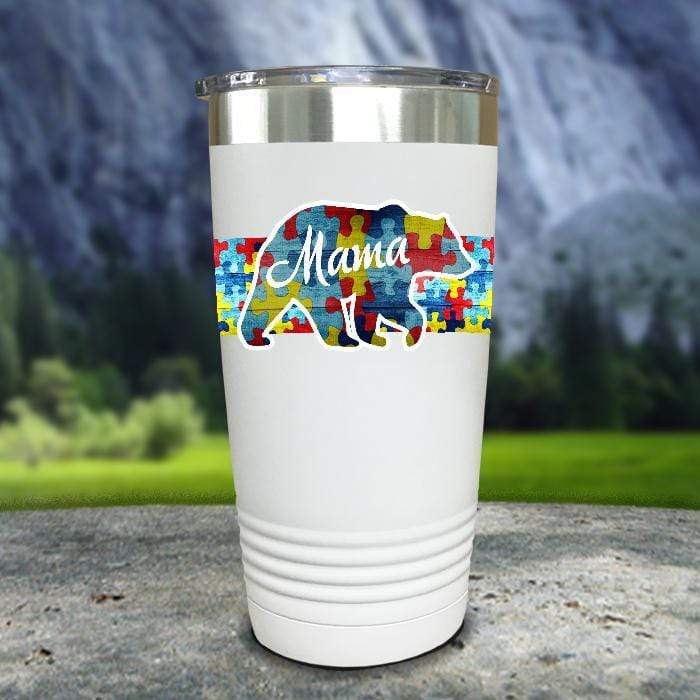 Personalized Autism Bear FULL Wrap Color Printed Tumblers Tumbler ZLAZER 20oz Tumbler White 