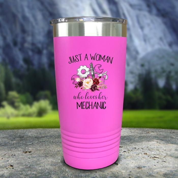 Just A Woman Who Loves Her Mechanic Color Printed Tumblers Tumbler ZLAZER 20oz Tumbler Pink 