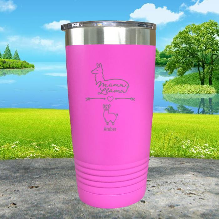 Mama Llama (CUSTOM) With Child's Name Engraved Tumblers Tumbler ZLAZER 20oz Tumbler Pink 