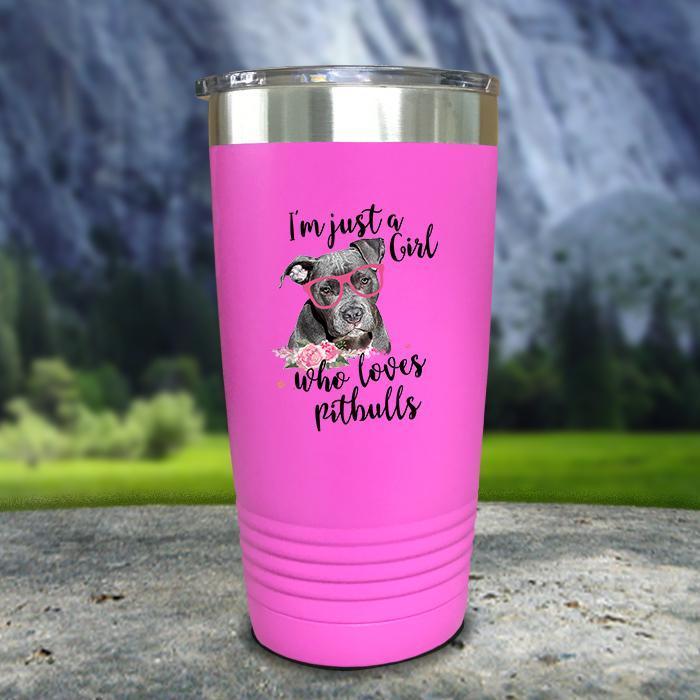 Just A Girl Who Loves PitBulls Color Printed Tumblers Tumbler ZLAZER 20oz Tumbler Pink 