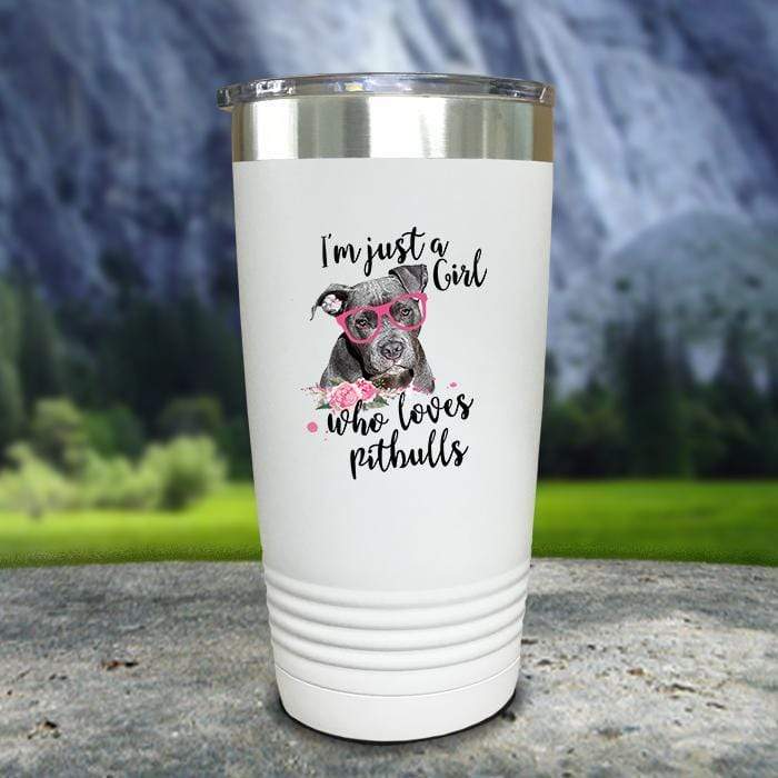 Just A Girl Who Loves PitBulls Color Printed Tumblers Tumbler ZLAZER 20oz Tumbler White 