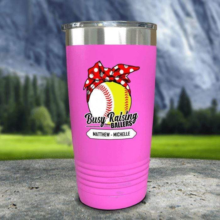 CUSTOM Busy Raising Ballers Color Printed Tumblers Tumbler Nocturnal Coatings 20oz Tumbler Softball/Baseball Pink