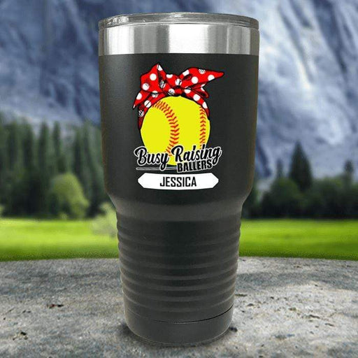 CUSTOM Busy Raising Ballers Color Printed Tumblers Tumbler Nocturnal Coatings 30oz Tumbler Softball Black