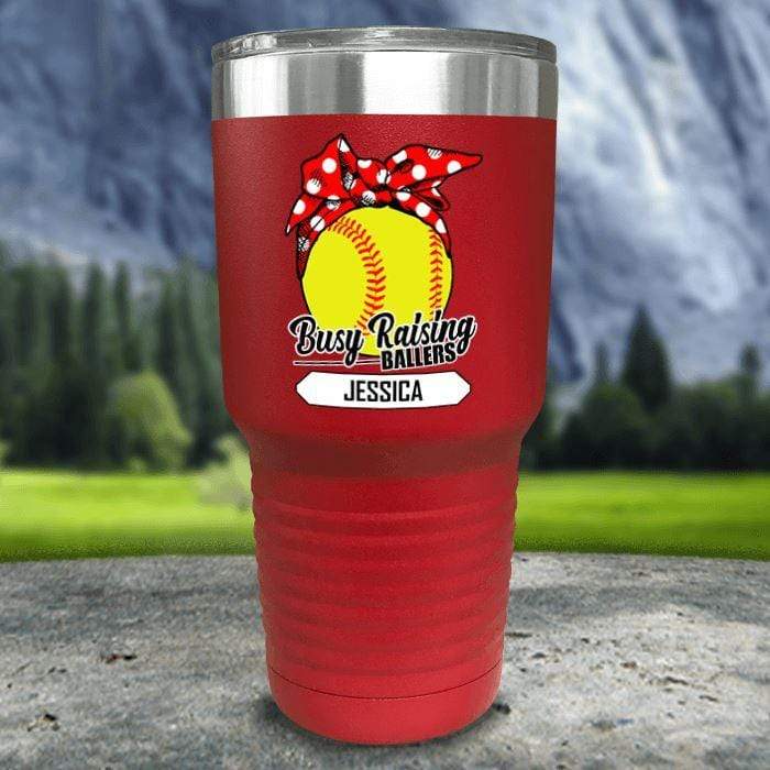 CUSTOM Busy Raising Ballers Color Printed Tumblers Tumbler Nocturnal Coatings 30oz Tumbler Softball Red