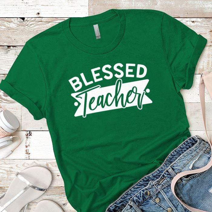 Blessed Teacher Premium Tees T-Shirts CustomCat Kelly Green X-Small 