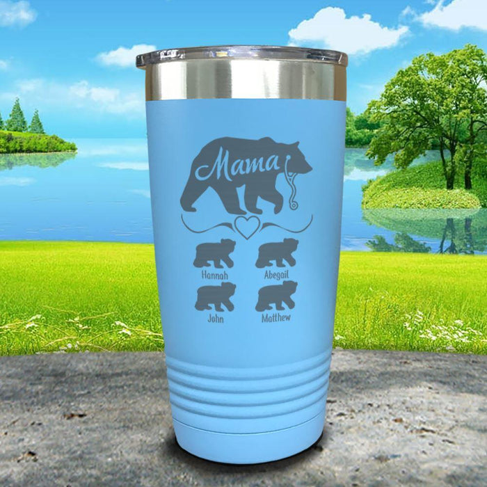 Mama Bear Nurse (CUSTOM) With Child's Name Engraved Tumblers Tumbler ZLAZER 20oz Tumbler Light Blue 