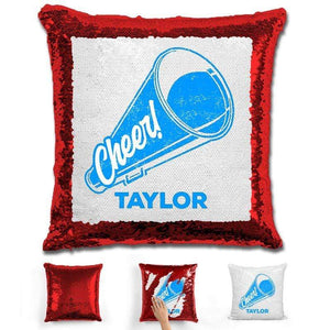 Cheerleader Personalized Magic Sequin Pillow Pillow GLAM Red Light Blue 