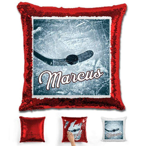 Hockey Personalized Magic Sequin Pillow Pillow GLAM Red 