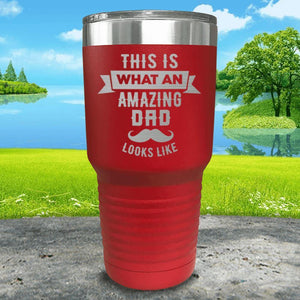 This Is What An Amazing Dad Looks Like Engraved Tumbler Tumbler ZLAZER 30oz Tumbler Red 