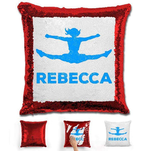 Competitive Cheerleader Personalized Magic Sequin Pillow Pillow GLAM Red Light Blue 