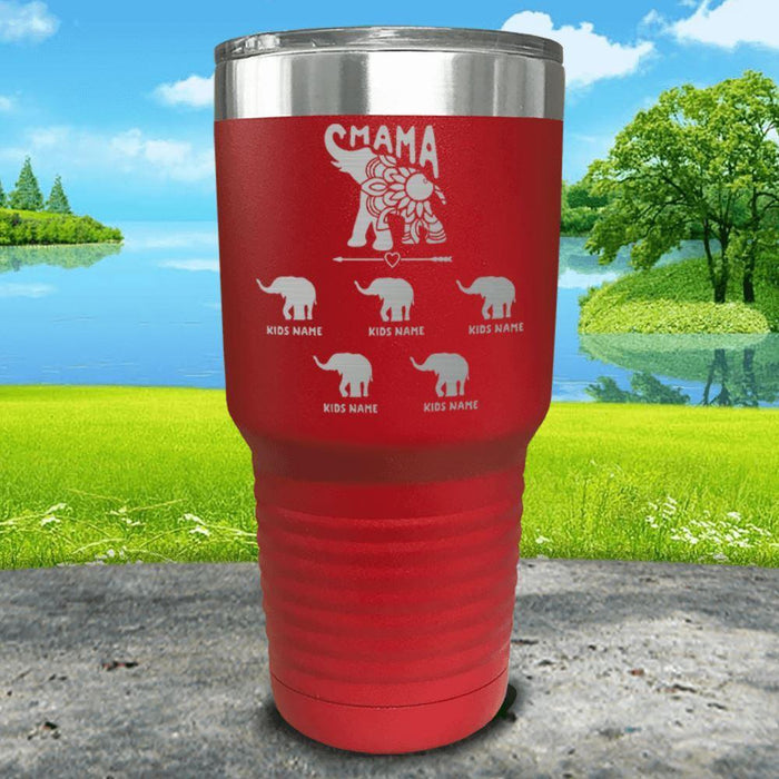 Elephant Mama (CUSTOM) With Child's Name Engraved Tumblers Tumbler ZLAZER 30oz Tumbler Red 