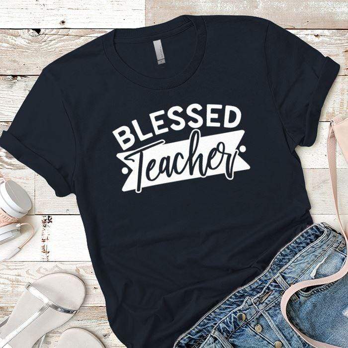 Blessed Teacher Premium Tees T-Shirts CustomCat Midnight Navy X-Small 