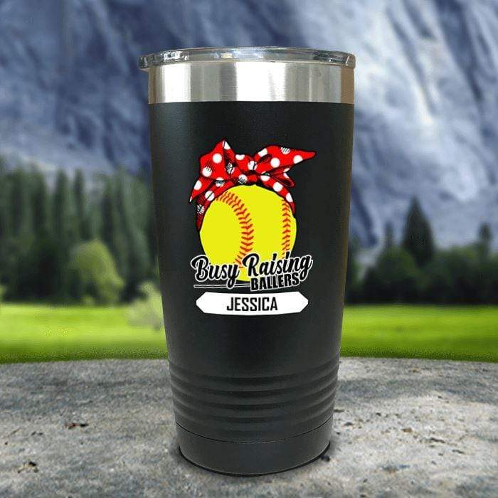 CUSTOM Busy Raising Ballers Color Printed Tumblers Tumbler Nocturnal Coatings 20oz Tumbler Softball Black