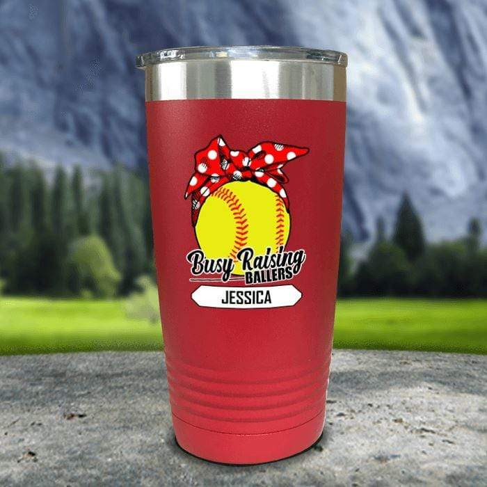 CUSTOM Busy Raising Ballers Color Printed Tumblers Tumbler Nocturnal Coatings 20oz Tumbler Softball Red