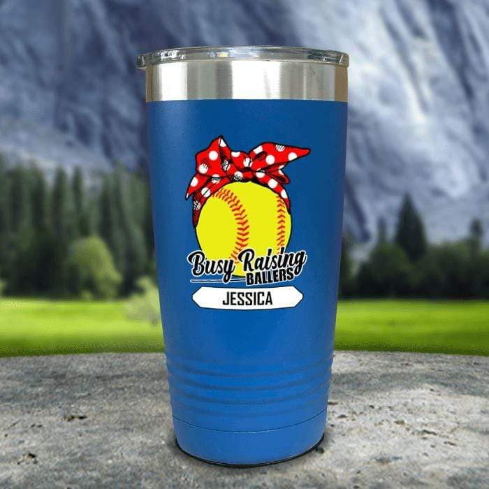 CUSTOM Busy Raising Ballers Color Printed Tumblers Tumbler Nocturnal Coatings 20oz Tumbler Softball Blue