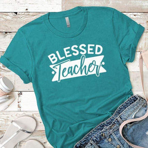 Blessed Teacher Premium Tees T-Shirts CustomCat Tahiti Blue X-Small 