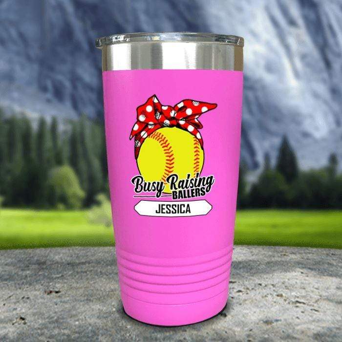 CUSTOM Busy Raising Ballers Color Printed Tumblers Tumbler Nocturnal Coatings 20oz Tumbler Softball Pink