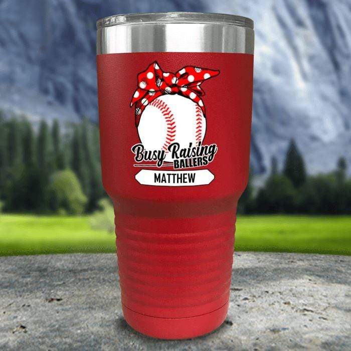 CUSTOM Busy Raising Ballers Color Printed Tumblers Tumbler Nocturnal Coatings 30oz Tumbler Baseball Red