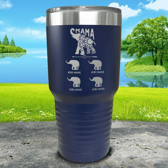 Elephant Mama (CUSTOM) With Child's Name Engraved Tumblers Tumbler ZLAZER 30oz Tumbler Navy 