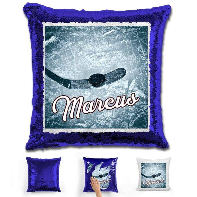 Hockey Personalized Magic Sequin Pillow Pillow GLAM Blue 
