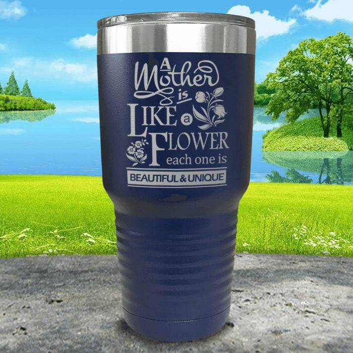 A Mother Is Like A Flower Engraved Tumbler Tumbler ZLAZER 30oz Tumbler Navy 