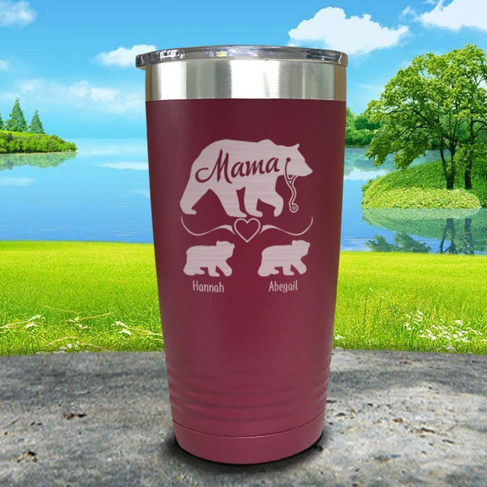 Mama Bear Nurse (CUSTOM) With Child's Name Engraved Tumblers Tumbler ZLAZER 20oz Tumbler Maroon 