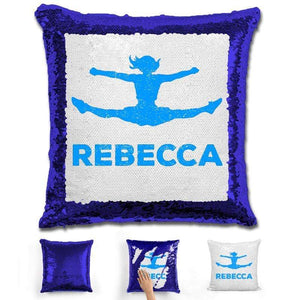 Competitive Cheerleader Personalized Magic Sequin Pillow Pillow GLAM Blue Light Blue 