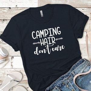 Camping Hair Dont Care Premium Tees T-Shirts CustomCat Midnight Navy X-Small 