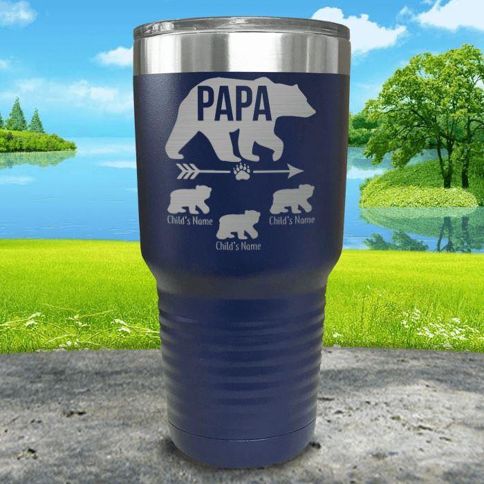 Papa Bear (CUSTOM) With Child's Name Engraved Tumblers Tumbler ZLAZER 30oz Tumbler Navy 