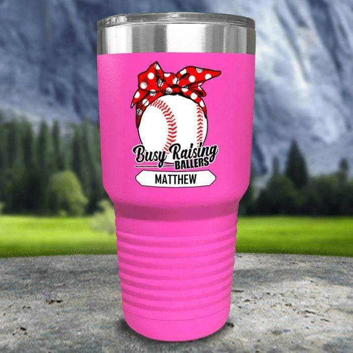 CUSTOM Busy Raising Ballers Color Printed Tumblers Tumbler Nocturnal Coatings 30oz Tumbler Baseball Pink