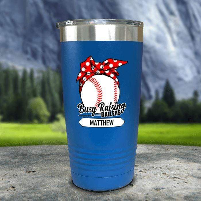 CUSTOM Busy Raising Ballers Color Printed Tumblers Tumbler Nocturnal Coatings 20oz Tumbler Baseball Blue