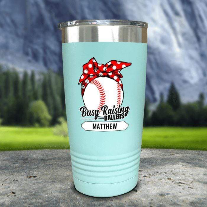 CUSTOM Busy Raising Ballers Color Printed Tumblers Tumbler Nocturnal Coatings 20oz Tumbler Baseball Mint