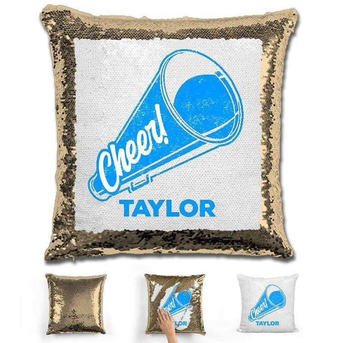 Cheerleader Personalized Magic Sequin Pillow Pillow GLAM Gold Light Blue 