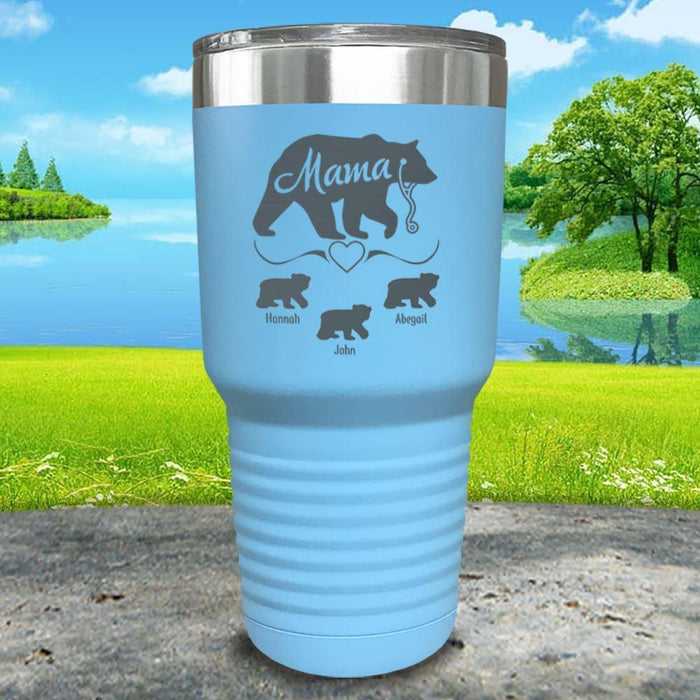 Mama Bear Nurse (CUSTOM) With Child's Name Engraved Tumblers Tumbler ZLAZER 30oz Tumbler Light Blue 