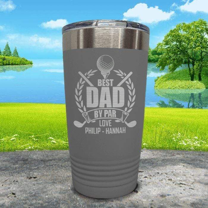 CUSTOM Best Dad By Par Engraved Tumblers Tumbler ZLAZER 20oz Tumbler Grey 