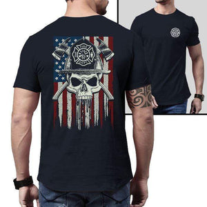 Firefighter American Flag Skull Premium Tee T-Shirts CustomCat Midnight Navy X-Small 