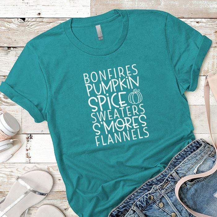 Bonfires Pumpkin Spice Premium Tees T-Shirts CustomCat Tahiti Blue X-Small 