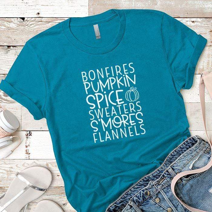 Bonfires Pumpkin Spice Premium Tees T-Shirts CustomCat Turquoise X-Small 